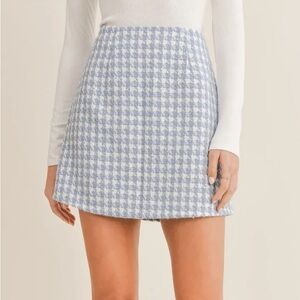 Sadie & Sage Powder Blue and White houndstooth Mini Skirt